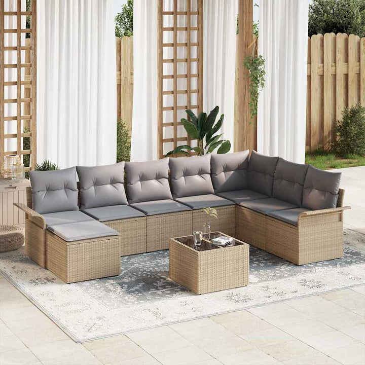 Havesofa Sæt med pude med opbevaring 9 pcs Sort Poly rattan