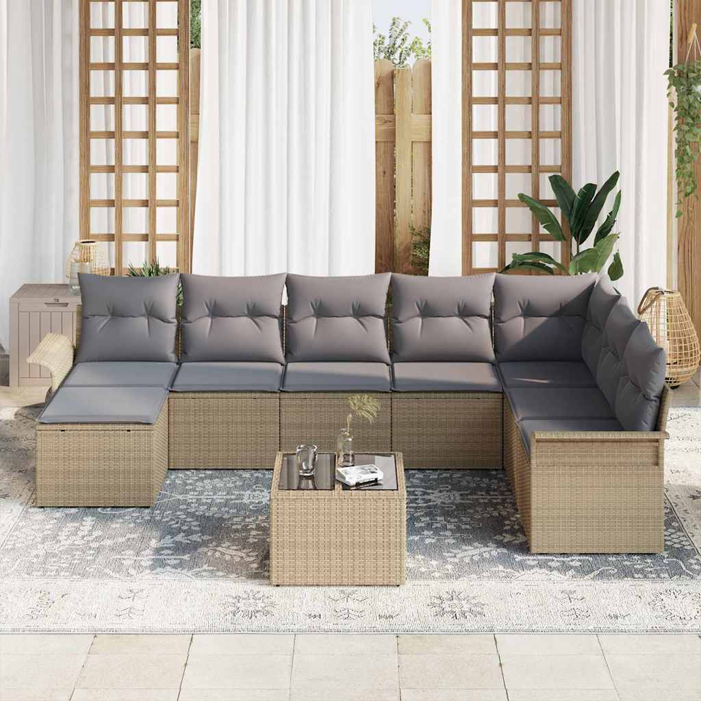 Havesofa Sæt med pude med opbevaring 9 pcs Sort Poly rattan