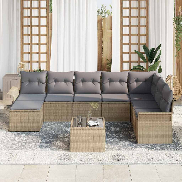 Havesofa Sæt med pude med opbevaring 9 pcs Sort Poly rattan