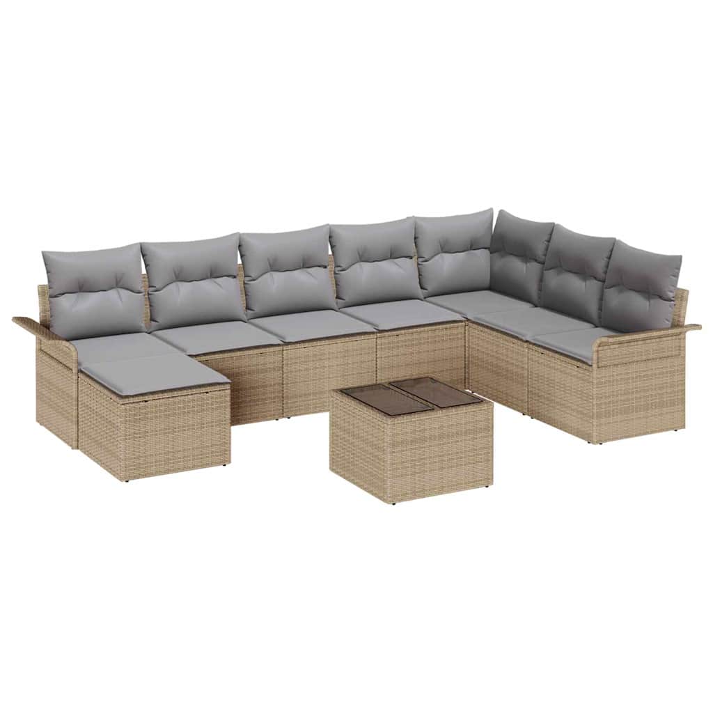Havesofa Sæt med pude med opbevaring 9 pcs Sort Poly rattan