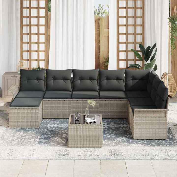 Havesofa Sæt 9 stk. Grå Poly rattan