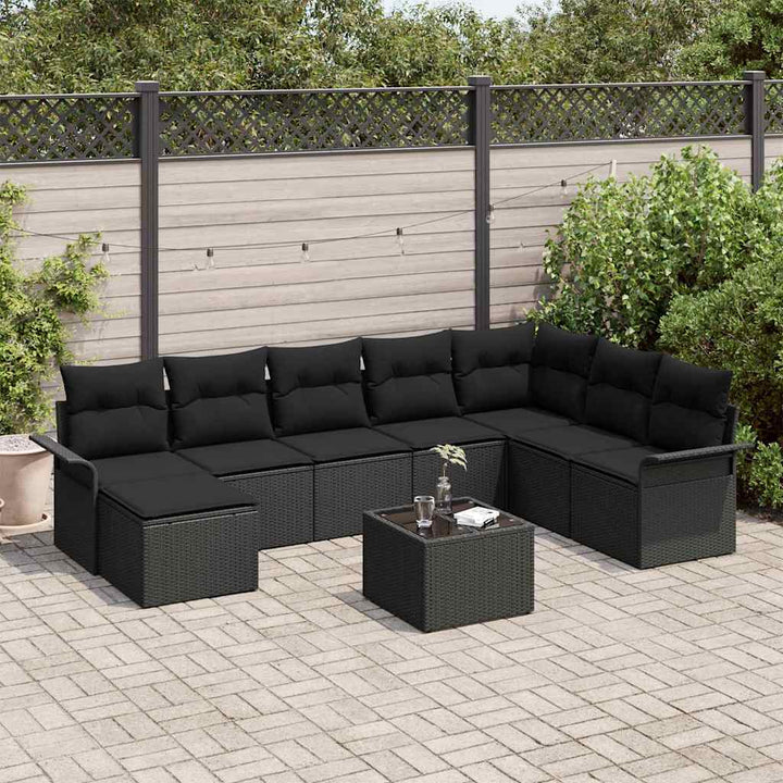 Havesofa Sæt med pude med opbevaring 9 pcs Beige Poly rattan