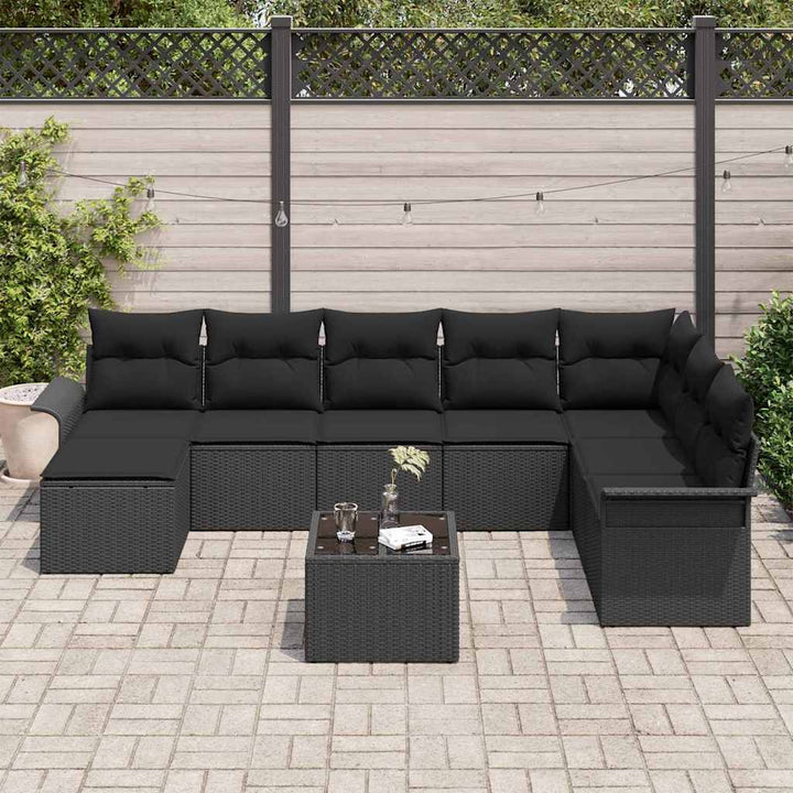 Havesofa Sæt med pude med opbevaring 9 pcs Beige Poly rattan