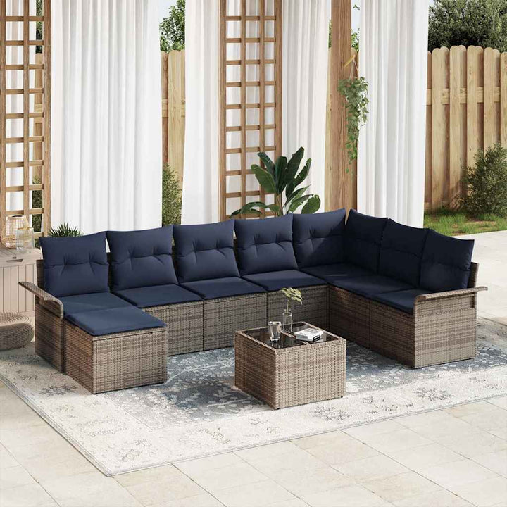 Havesofa Sæt 9 stk. Grå Poly rattan