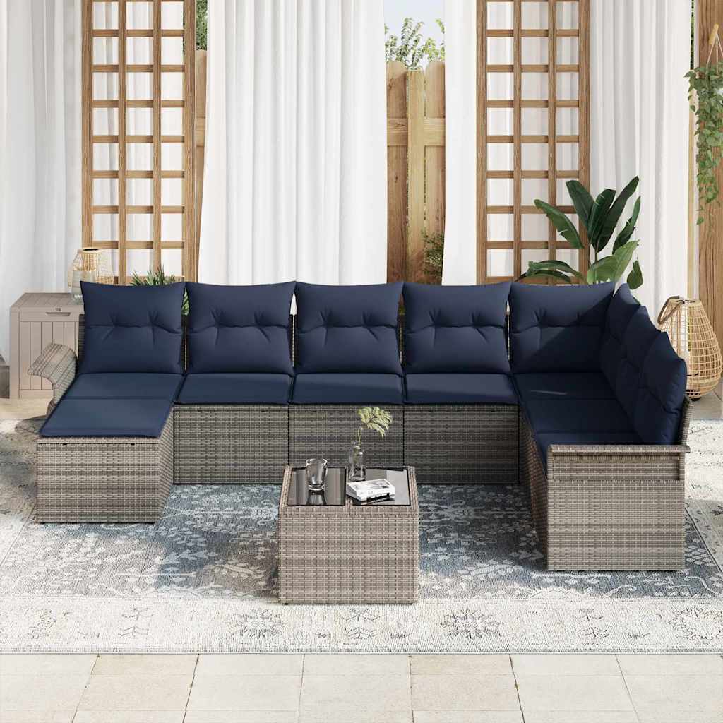Havesofa Sæt 9 stk. Grå Poly rattan