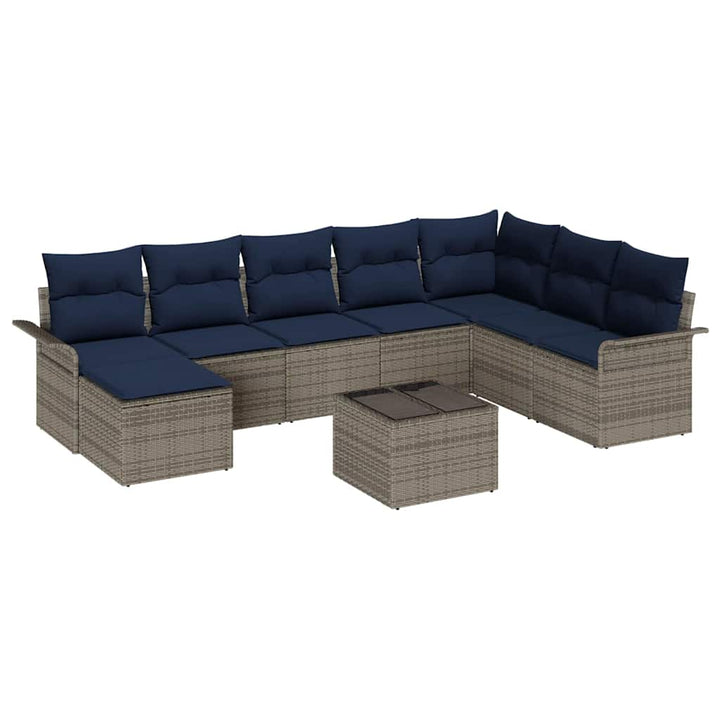 Havesofa Sæt 9 stk. Grå Poly rattan