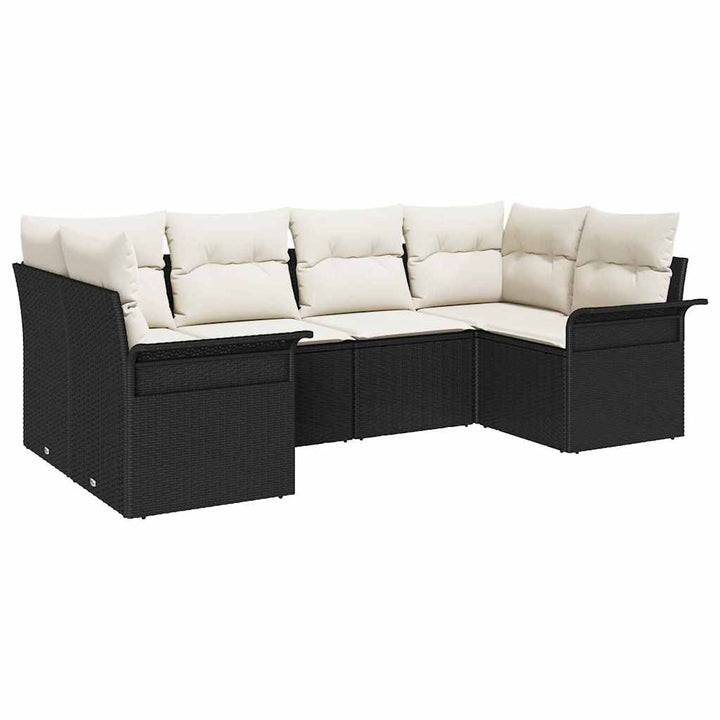 Havesofa Sæt med opbevaring 6 pcs Sort Poly rattan