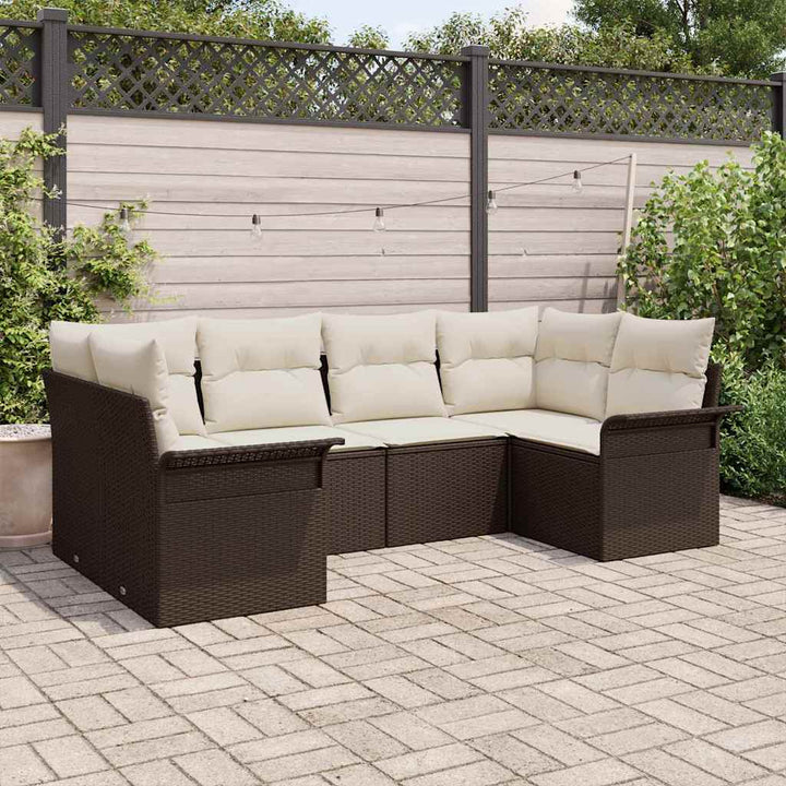 Havesofa Sæt med opbevaring 6 pcs Brun Poly rattan