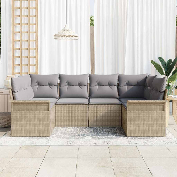 Havesofa Sæt med opbevaring 6 pcs Beige Poly rattan