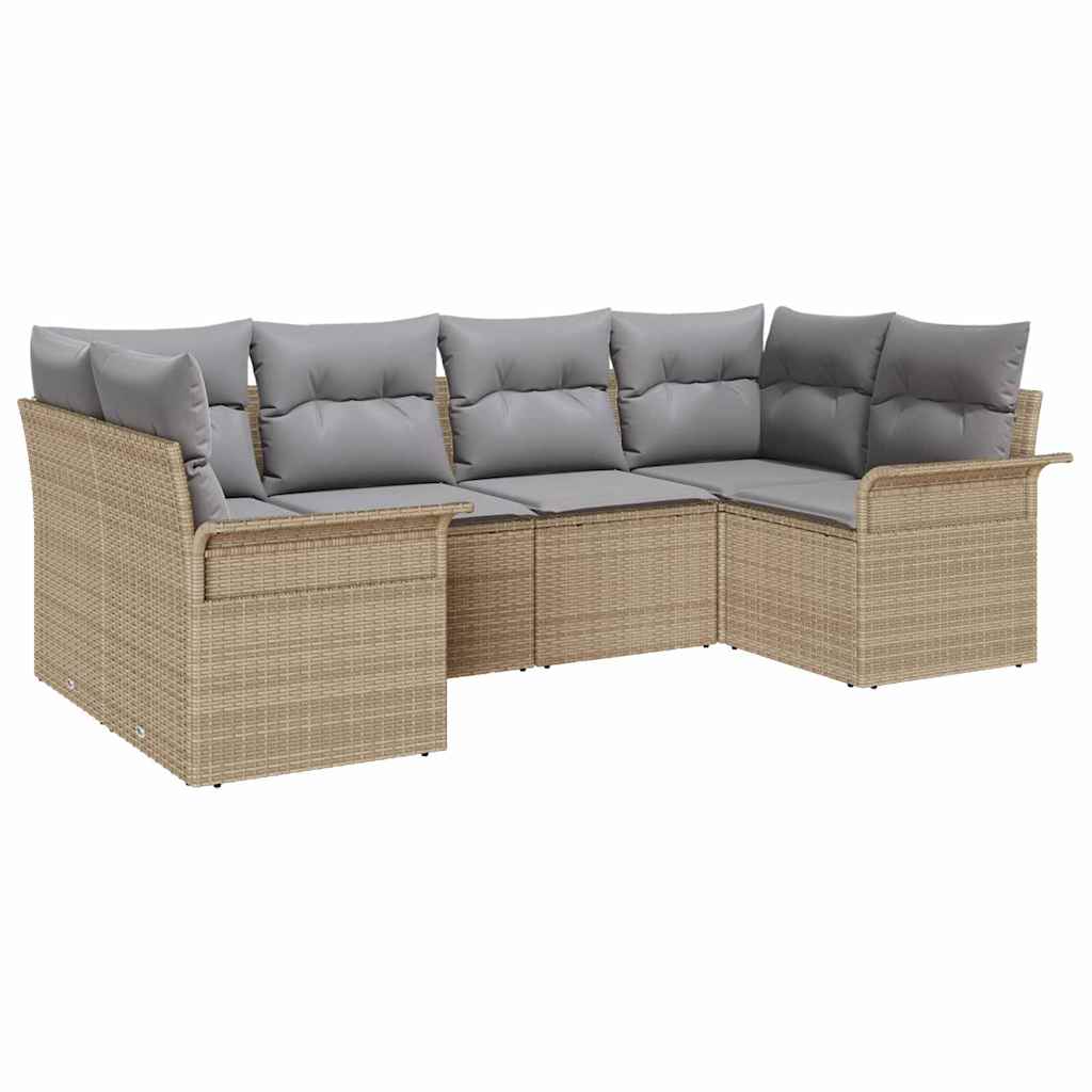 Havesofa Sæt med opbevaring 6 pcs Beige Poly rattan
