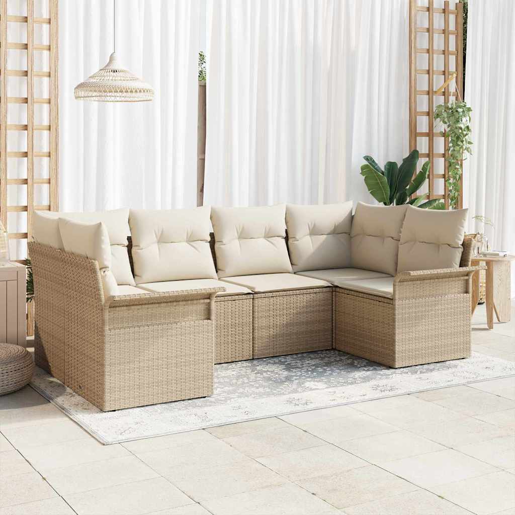 Havesofa Sæt med opbevaring 6 pcs Beige Poly rattan