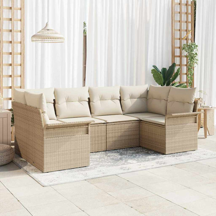 Havesofa Sæt med opbevaring 6 pcs Beige Poly rattan