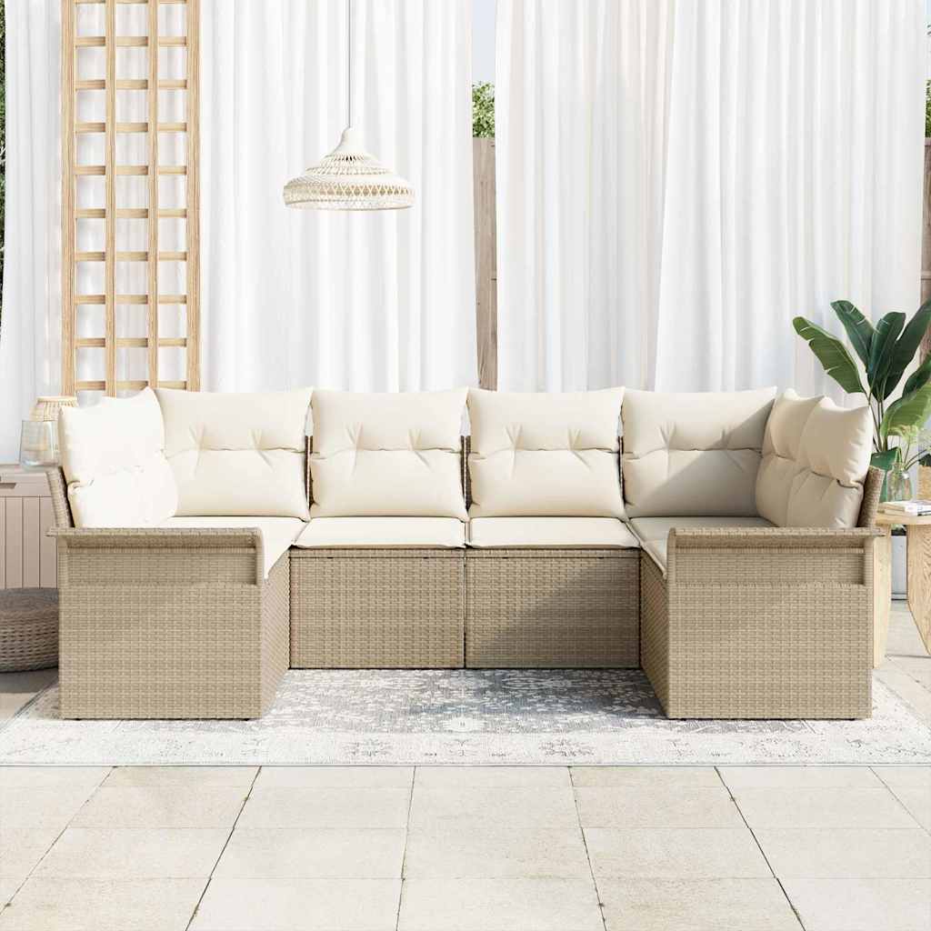 Havesofa Sæt med opbevaring 6 pcs Beige Poly rattan