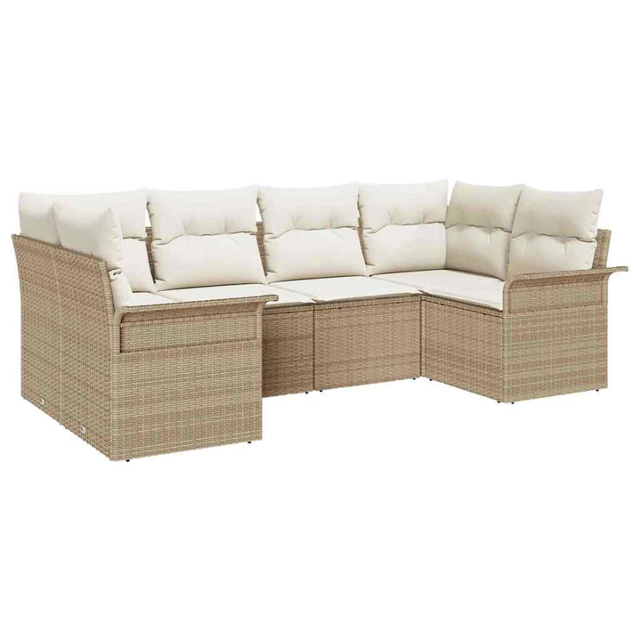 Havesofa Sæt med opbevaring 6 pcs Beige Poly rattan
