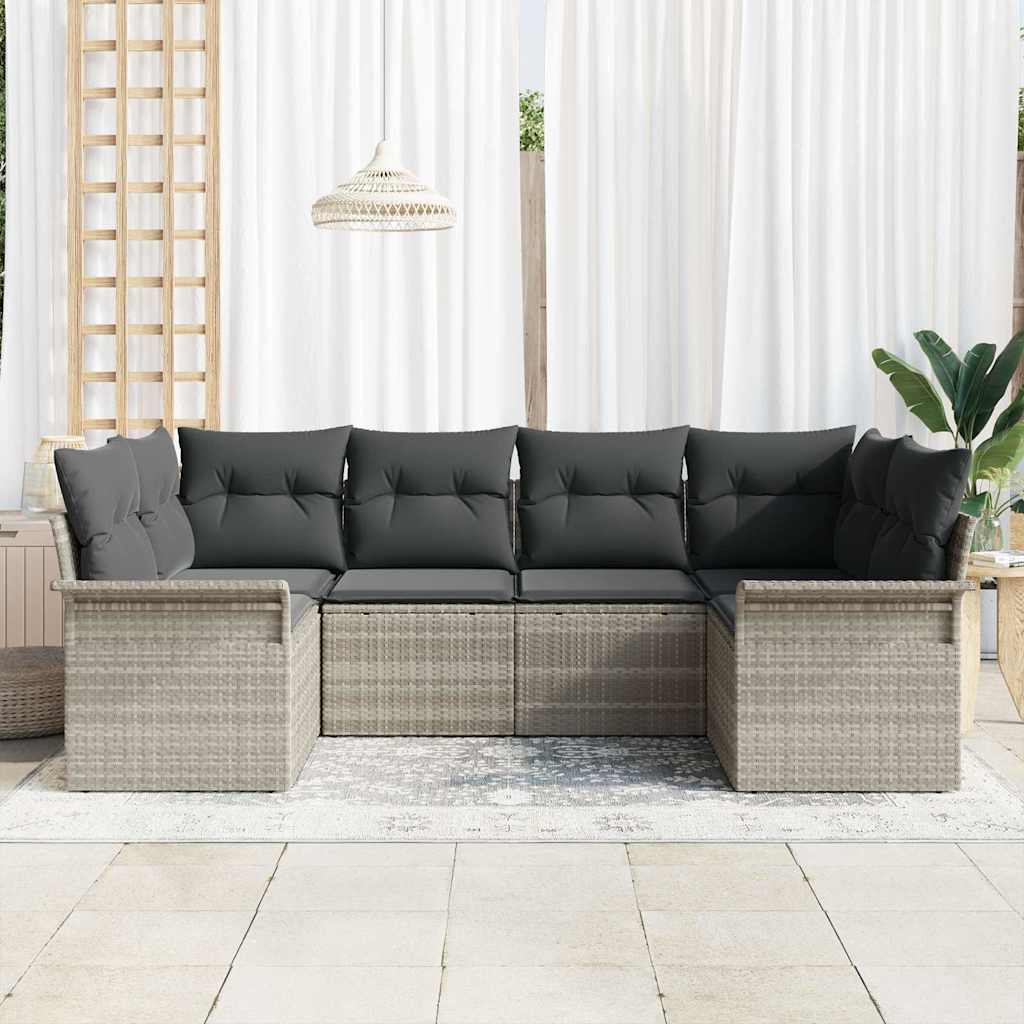 Havesofa Sæt med opbevaring 6 pcs Lysegrå Poly rattan