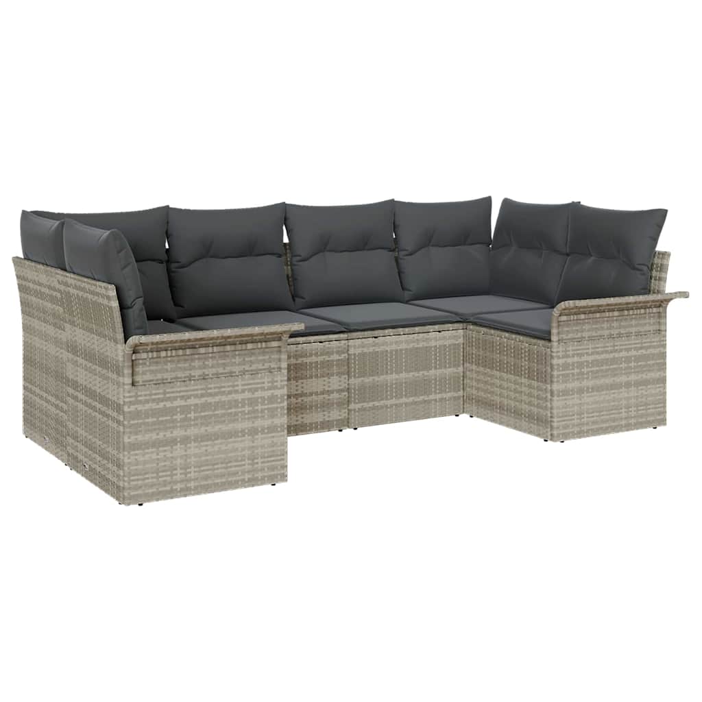 Havesofa Sæt med opbevaring 6 pcs Lysegrå Poly rattan