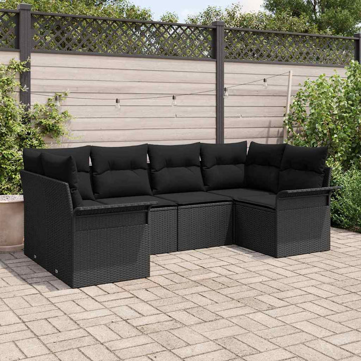 Havesofa Sæt med opbevaring 6 pcs Sort Poly rattan