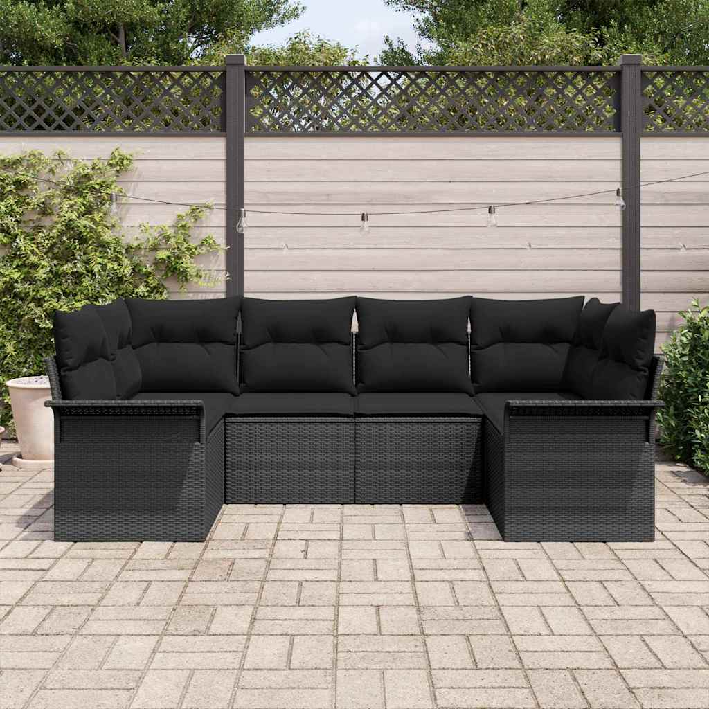 Havesofa Sæt med opbevaring 6 pcs Sort Poly rattan
