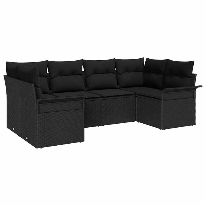 Havesofa Sæt med opbevaring 6 pcs Sort Poly rattan