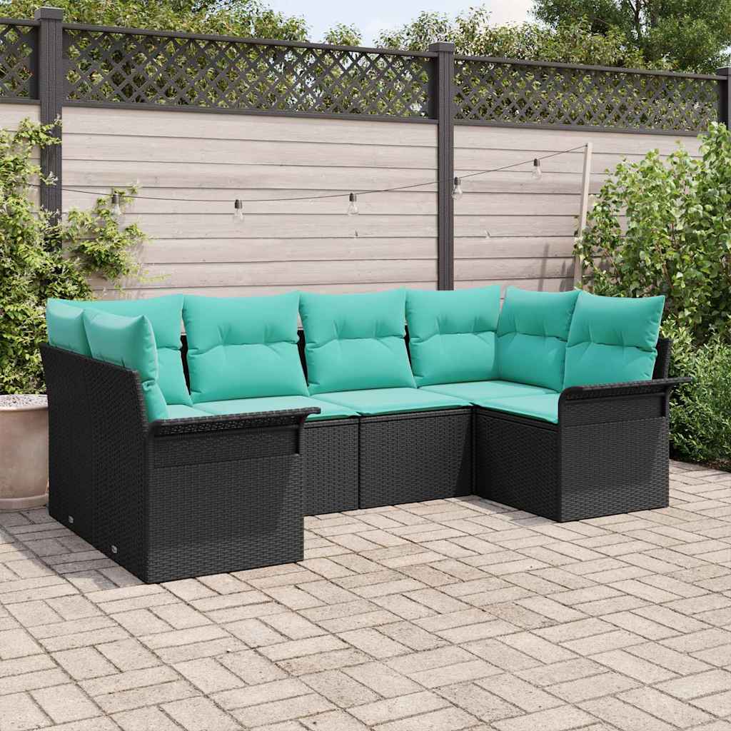 Havesofa Sæt med opbevaring 6 pcs Sort Poly rattan