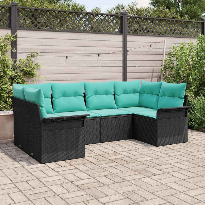 Havesofa Sæt med opbevaring 6 pcs Sort Poly rattan