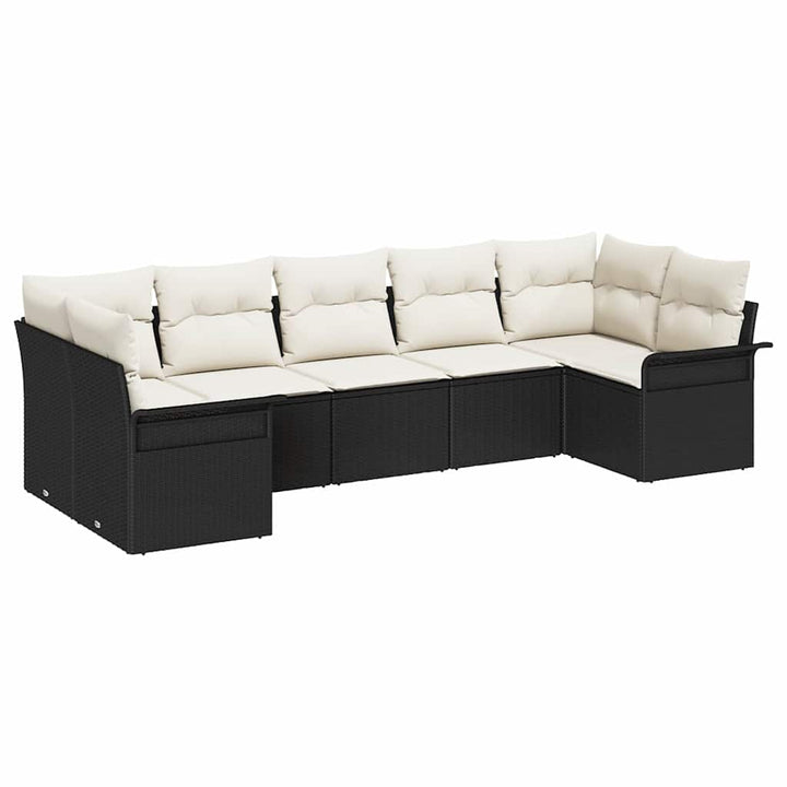 Havesofa Sæt med opbevaring 7 pcs Sort Poly rattan