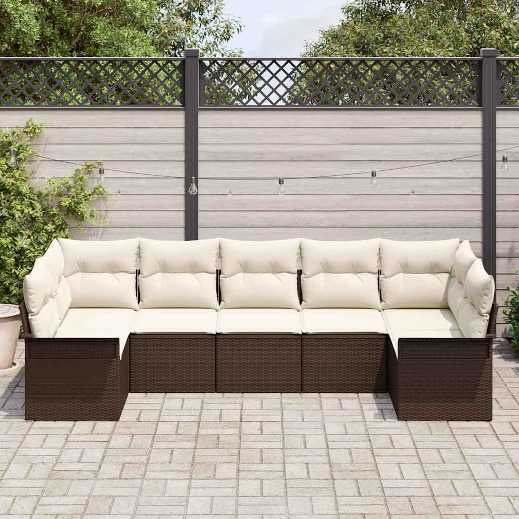Havesofa Sæt med opbevaring 7 pcs Brun Poly rattan