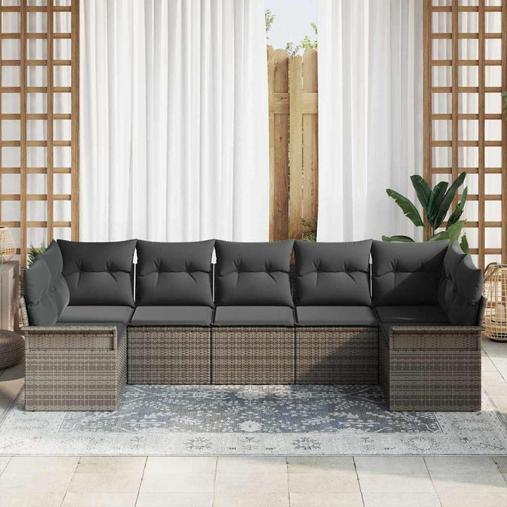 Havesofa Sæt med pude med opbevaring 7 pcs Grå Poly rattan
