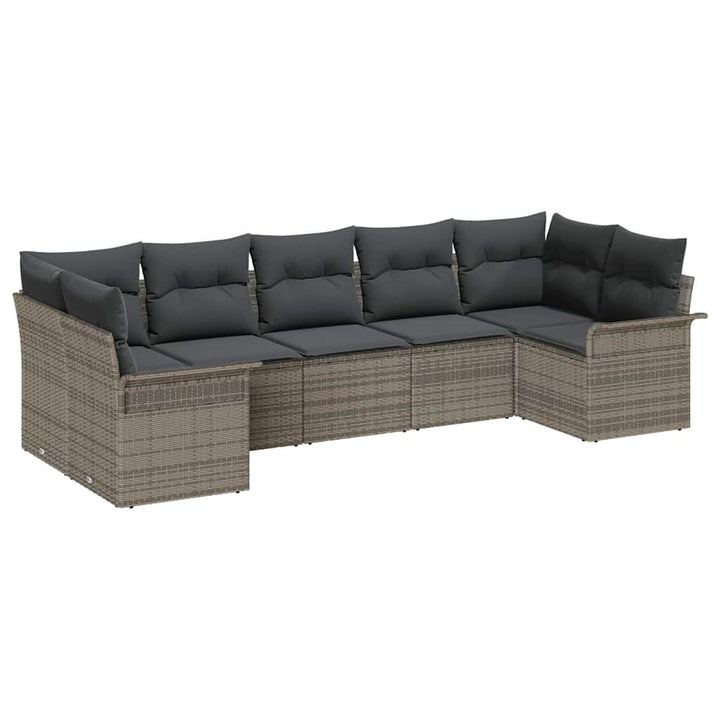 Havesofa Sæt med pude med opbevaring 7 pcs Grå Poly rattan