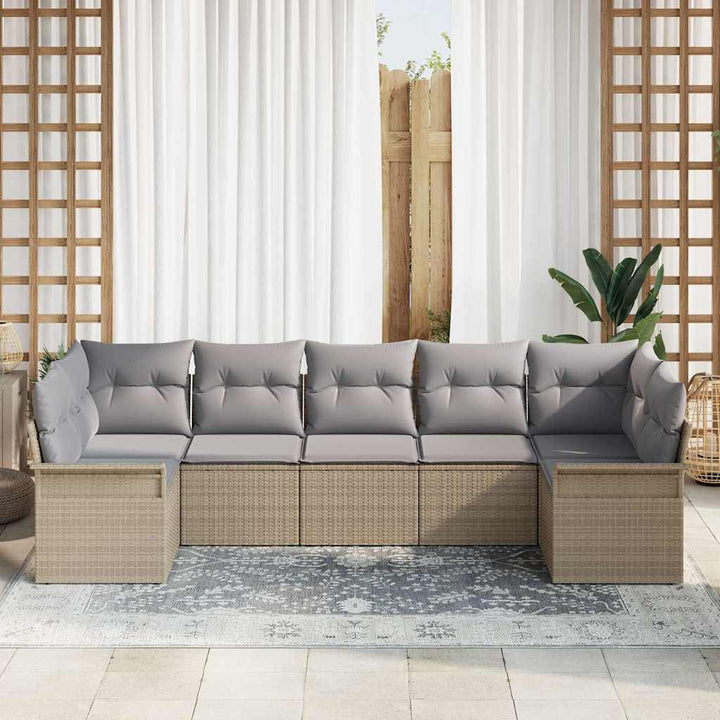 Havesofa Sæt med pude med opbevaring 7 pcs Beige Poly rattan