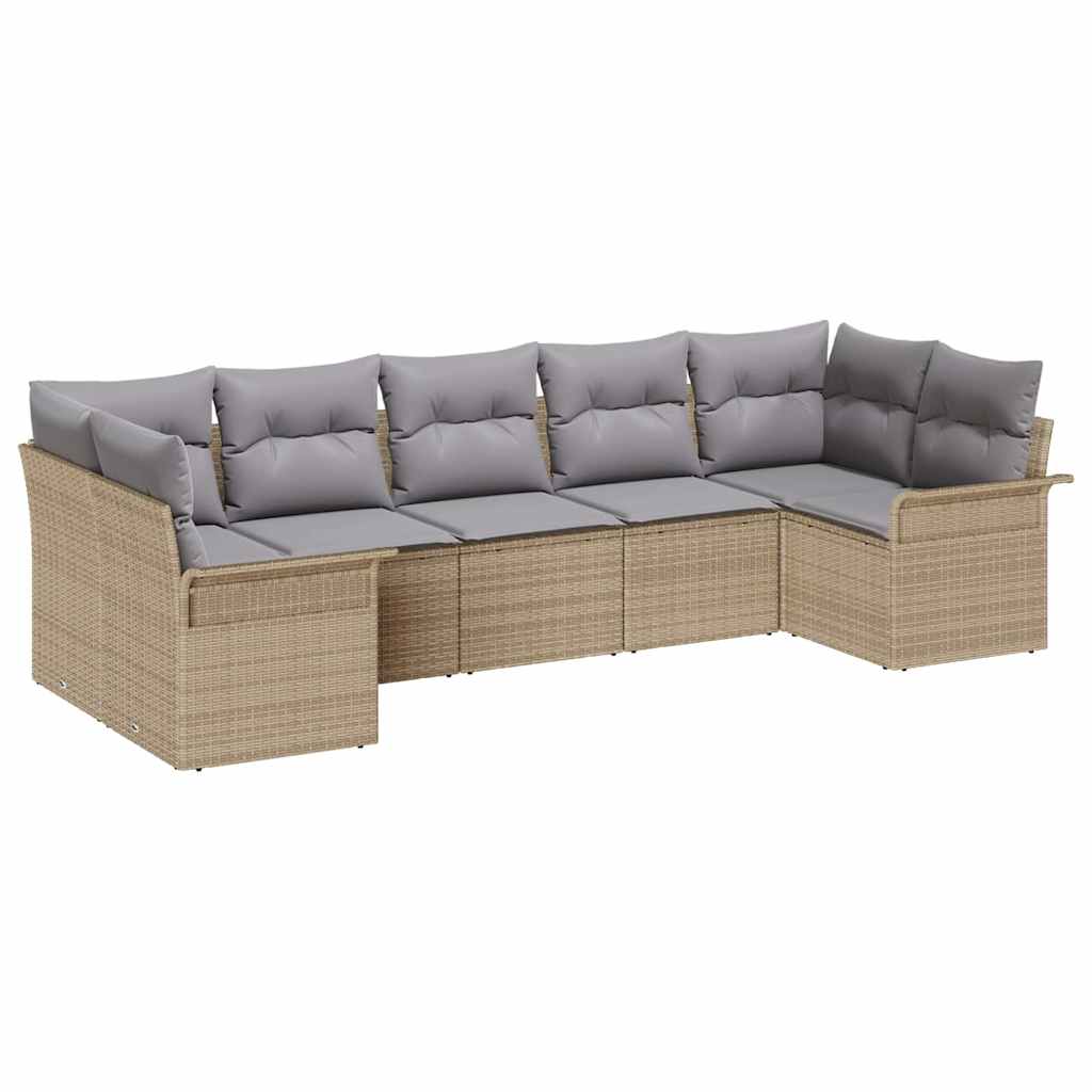 Havesofa Sæt med pude med opbevaring 7 pcs Beige Poly rattan