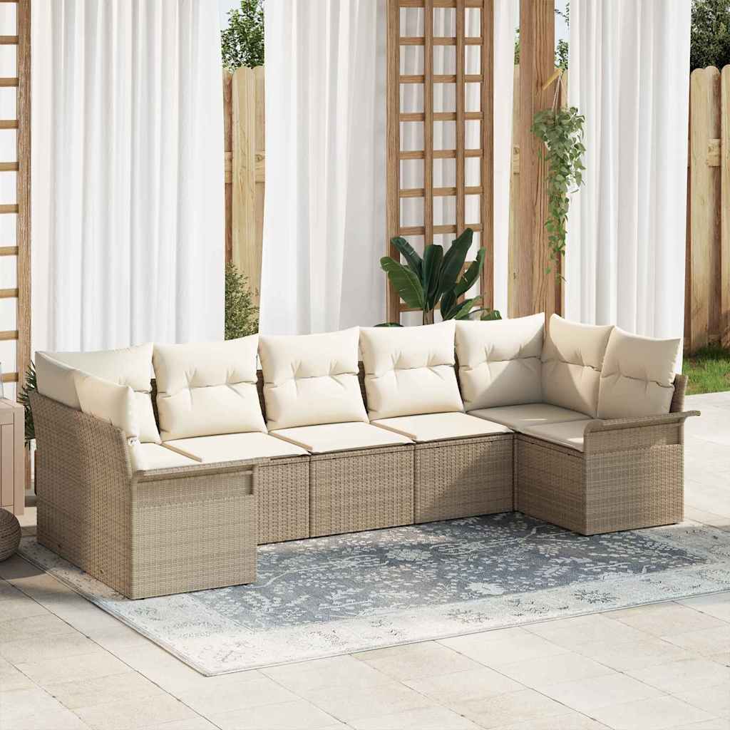 Havesofa Sæt 7 stk. Beige Poly rattan