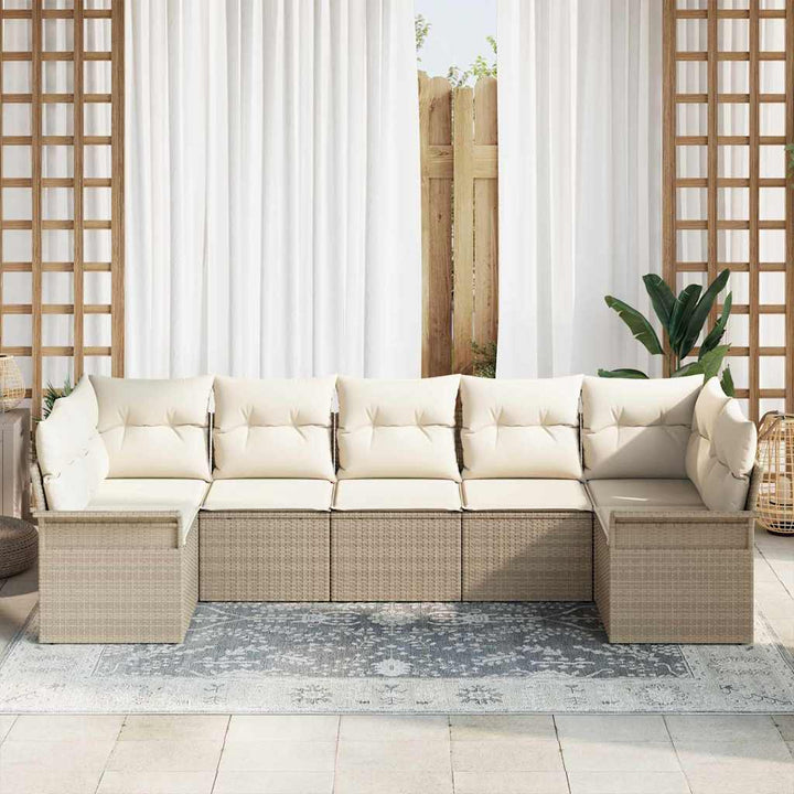Havesofa Sæt med pude med opbevaring 7 pcs Beige Poly rattan