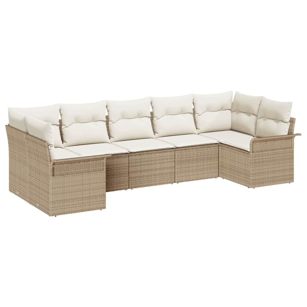Havesofa Sæt 7 stk. Beige Poly rattan