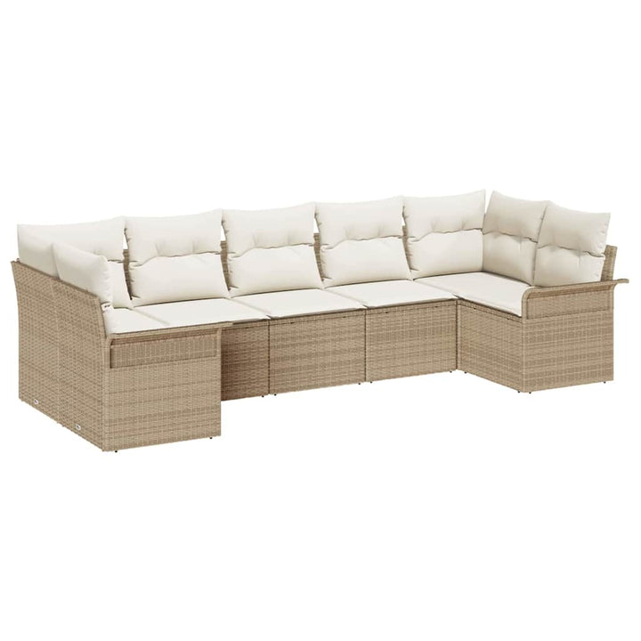 Havesofa Sæt 7 stk. Beige Poly rattan
