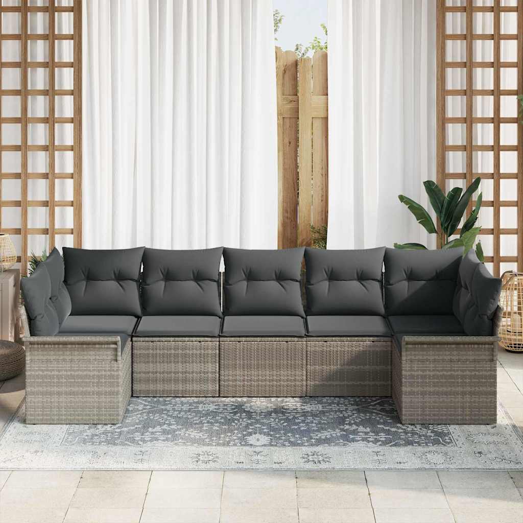 Havesofa Sæt med opbevaring 7 pcs Lysegrå Poly rattan