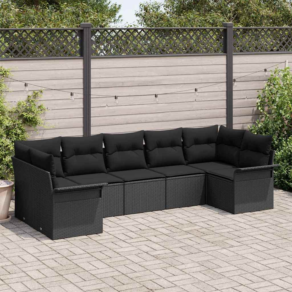 Havesofa Sæt med opbevaring 7 pcs Sort Poly rattan