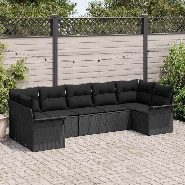 Havesofa Sæt med opbevaring 7 pcs Sort Poly rattan