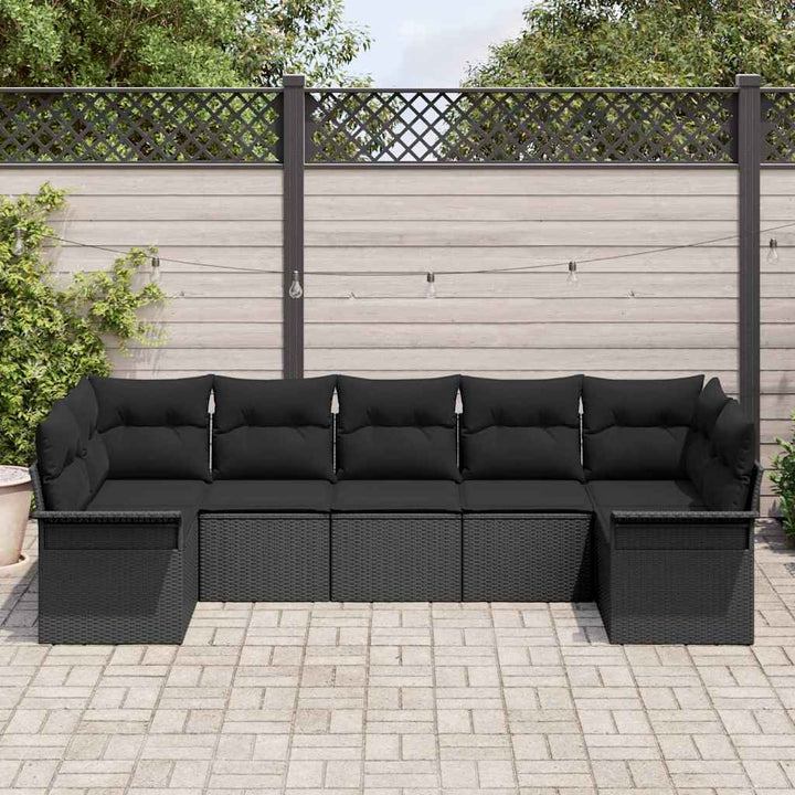 Havesofa Sæt med opbevaring 7 pcs Sort Poly rattan