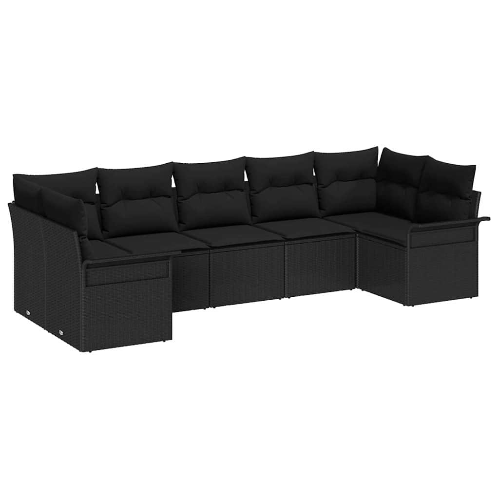 Havesofa Sæt med opbevaring 7 pcs Sort Poly rattan