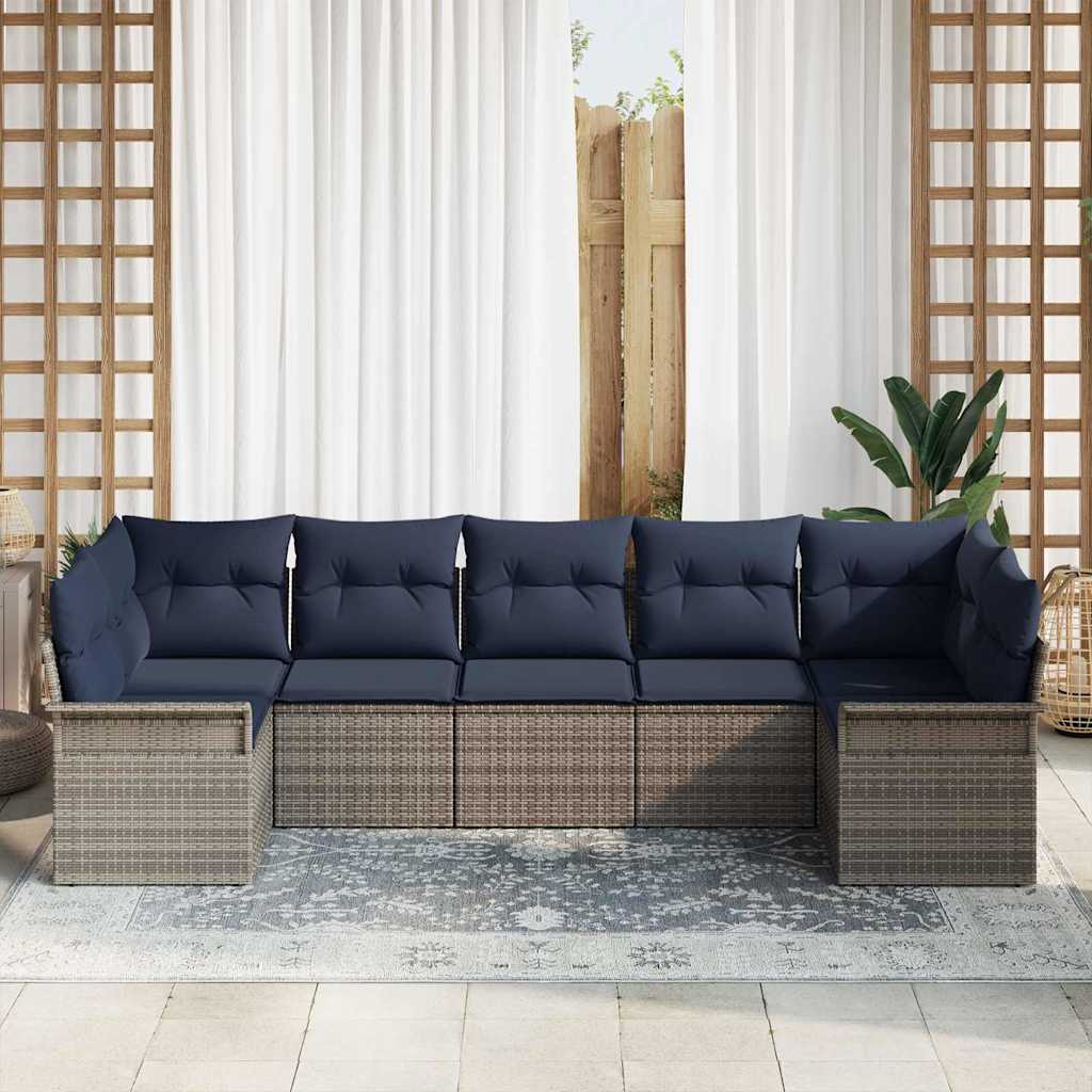 Havesofa Sæt med opbevaring 7 pcs Grå Poly rattan