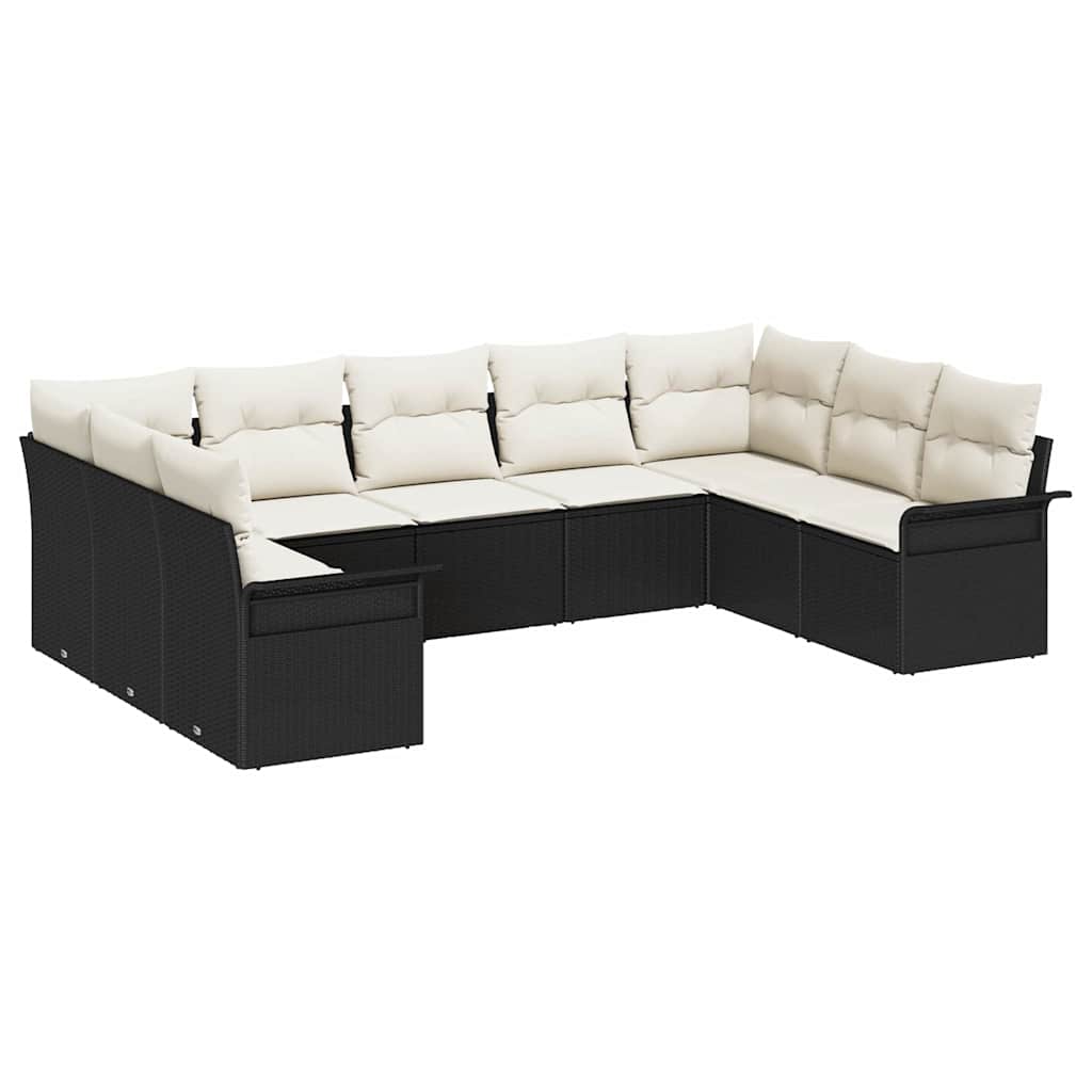 Havesofa Sæt med opbevaring 9 pcs Sort polyrattan