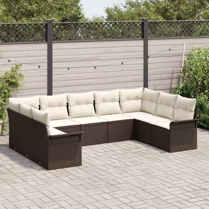 Havesofa Sæt med opbevaring 9 pcs Brun polyrattan