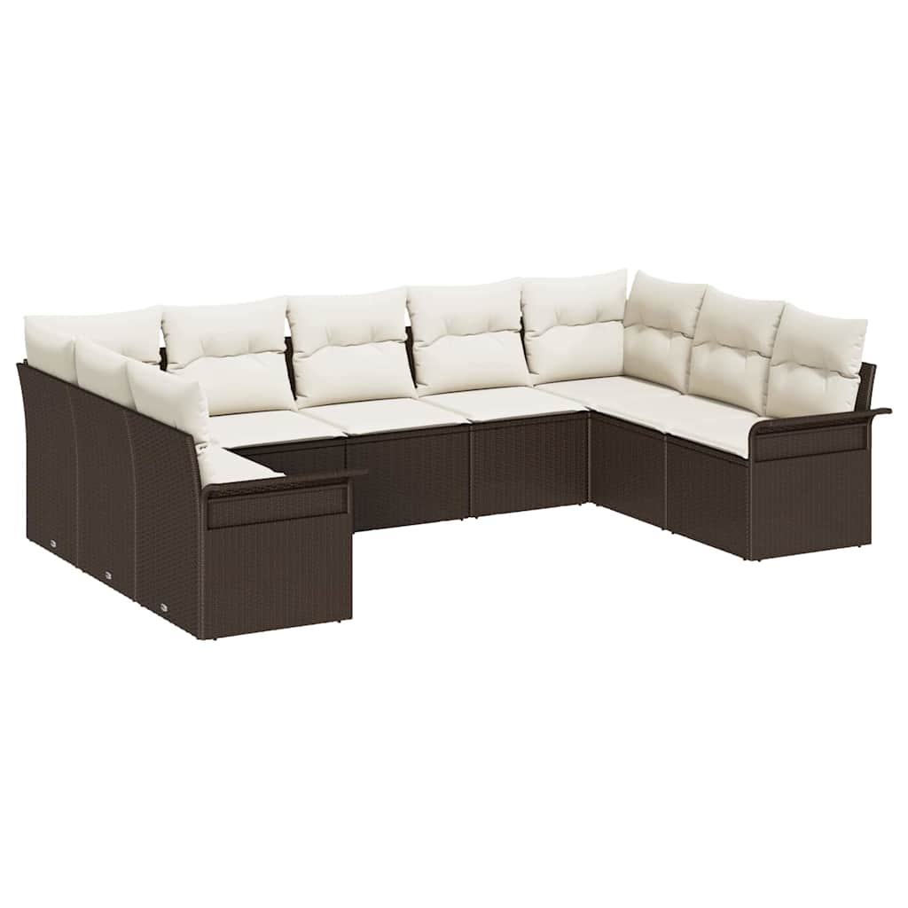 Havesofa Sæt med opbevaring 9 pcs Brun polyrattan