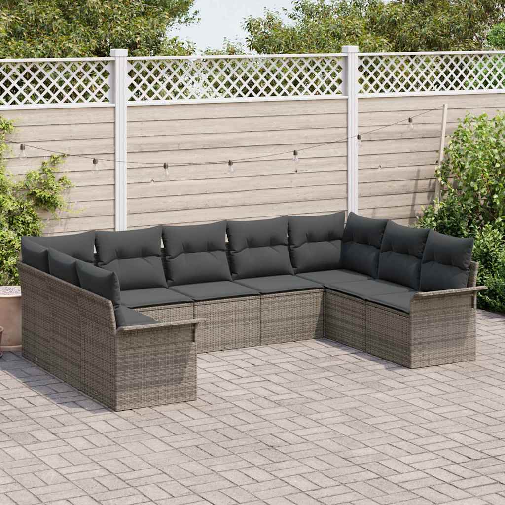 Havesofa Sæt med opbevaring 9 pcs Grå polyrattan