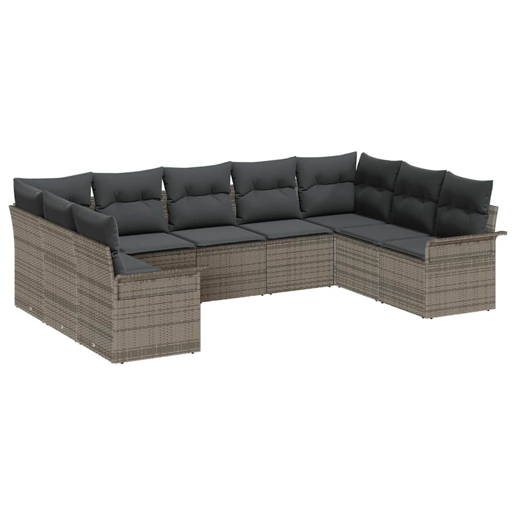 Havesofa Sæt med opbevaring 9 pcs Grå polyrattan