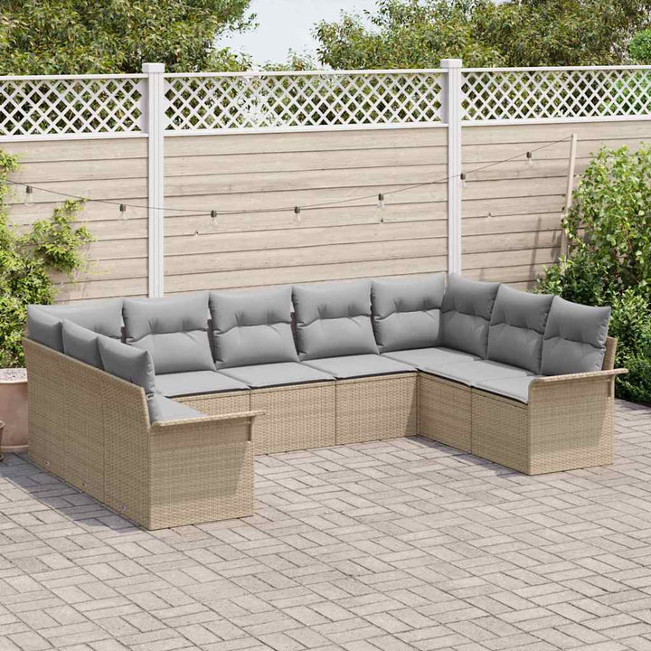 Havesofa Sæt med opbevaring 9 pcs Beige polyrattan