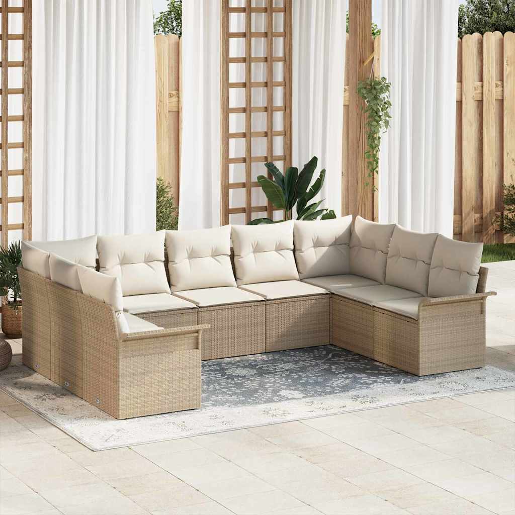 Havesofa Sæt 9 stk. Beige polyrattan