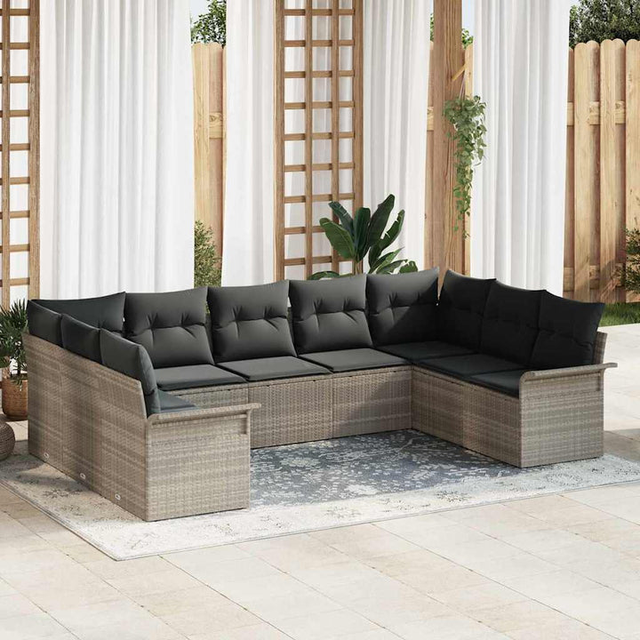 Havesofa Sæt med opbevaring 9 pcs Lysegrå polyrattan
