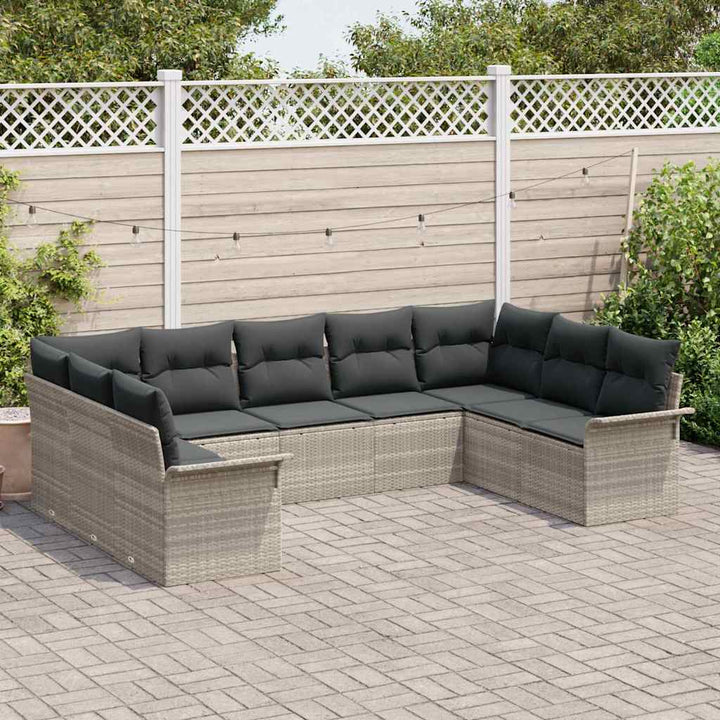 Havesofa Sæt med opbevaring 9 pcs Lysegrå polyrattan